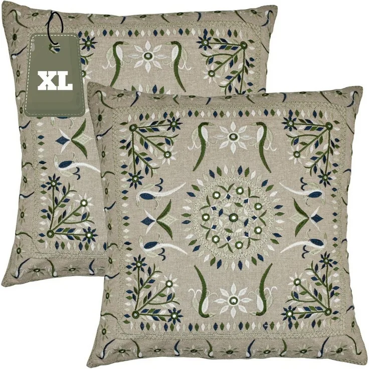 Marrakesch Orient & Mediterran Interior Zierkissen 2er Set Boho Kissenbezug Lodge orientalisch aus Baumwolle, Grün 50 cm, (2 St)