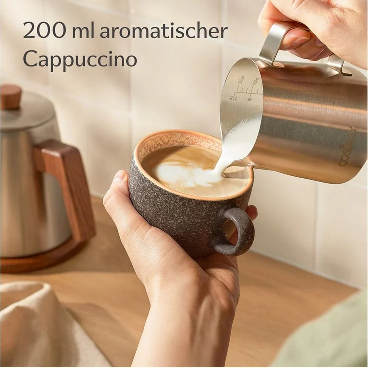 Cosumy Cappuccinotasse Cappuccino Tassen mit Untertassen 4er Set gelb, 8-tlg, Keramik, 200 ml Steingut mit reaktiver Glasur - hält lange warm – Bild 4