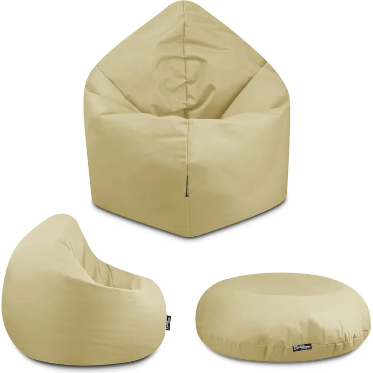 BuBiBag - 2in1 Sitzsack Bodenkissen - Outdoor Sitzsäcke Indoor Beanbag, Beige, Ø 145,0 cm