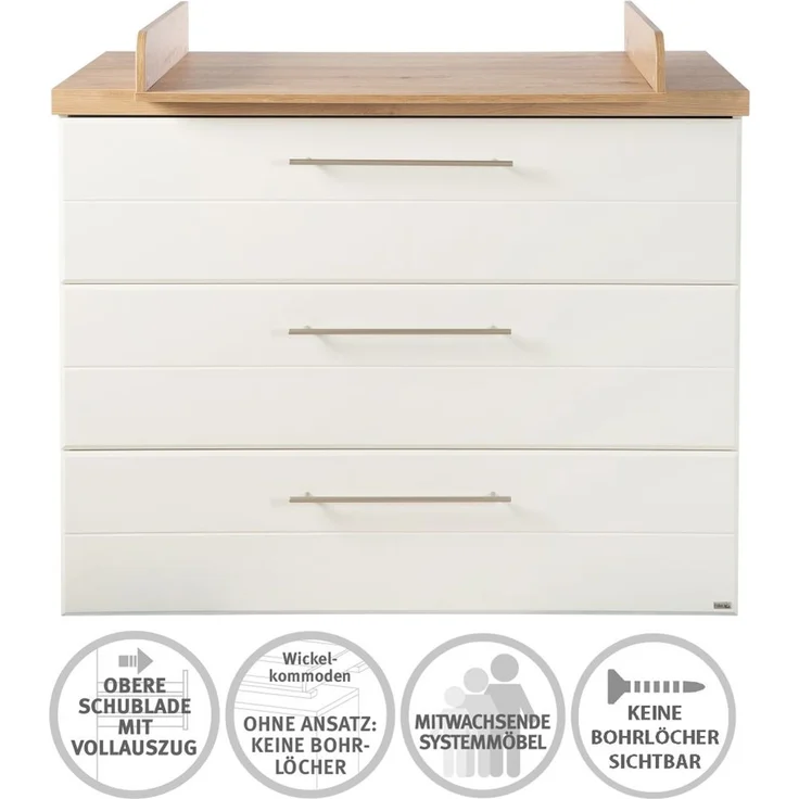 roba Kinderzimmerset 'Nele' 3-teilig - Bett 70 x 140 - Wickelkommode - Kleiderschrank 3-türig - Weiß – Bild 8