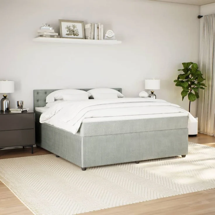 vidaXL Boxspringbett mit Matratze Hellgrau 180x200 cm Samt 3290118 – Bild 4