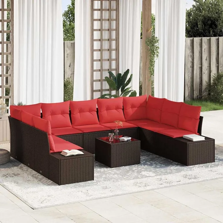 vidaXL Gartensofa-set 9 stk. 8-Sitzer Braun und Rot 3355903