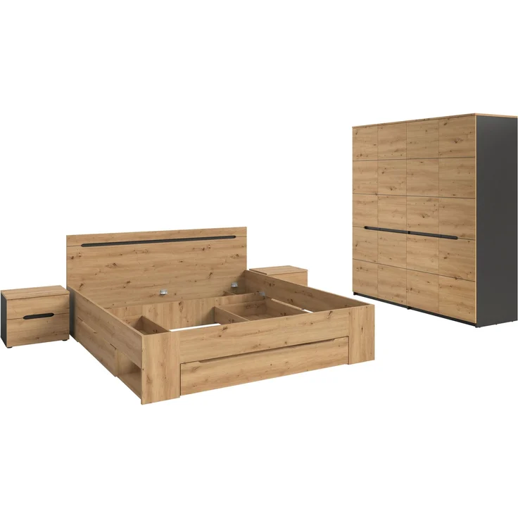 Schlafzimmer-Set in Basalt grau Nachbildung und Artisan Nachbildung – Bild 1