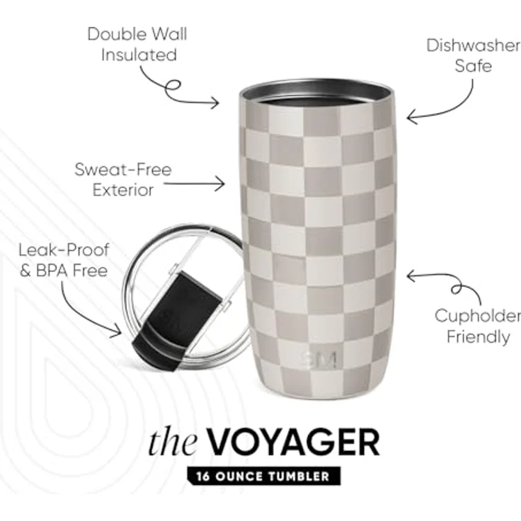 Simple Modern Thermobecher Kaffeebecher to go mit Klappdeckel | Isolierter Edelstahl-Kaffeebecher | Geschenke für Frauen und Männer | Voyager | 470ml | Checkmate – Bild 2
