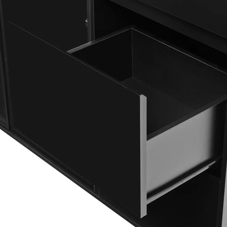 ZUBALIYA Vitrine, mit Schubladen, mit Stauraum, mit LED-Beleuchtung, H 180 × T 40 × B 120 cm, Schwarz / Weiß, MDF – Bild 22