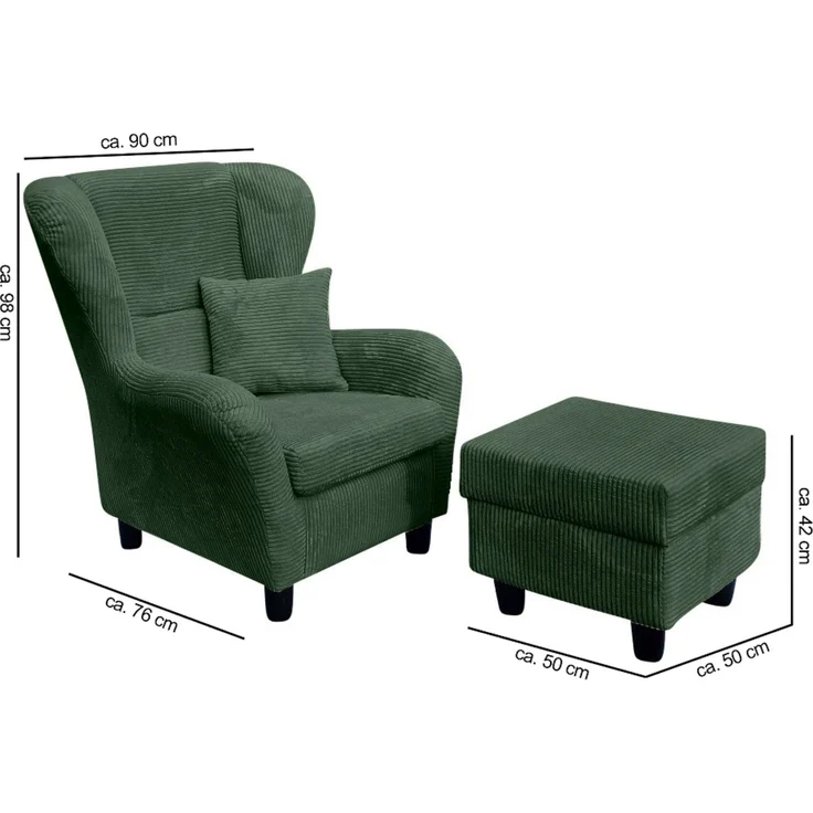 Ohrensessel mit Hocker Landhausstil Polster-TV-Lesesessel Cordstoff Grün – Bild 8