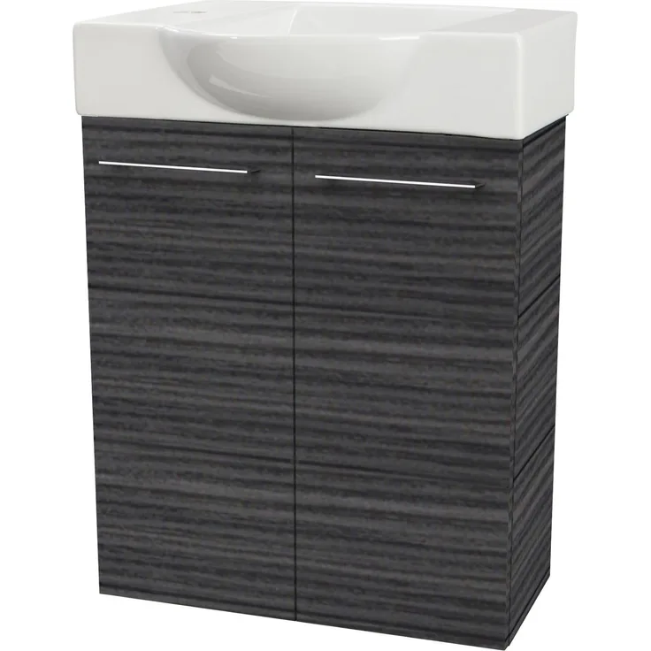 Fackelmann SBC B. PERFEKT Gäste WC Set 2-teilig 55 cm, Anthrazit, 2 Türen, Keramik Hahnloch links