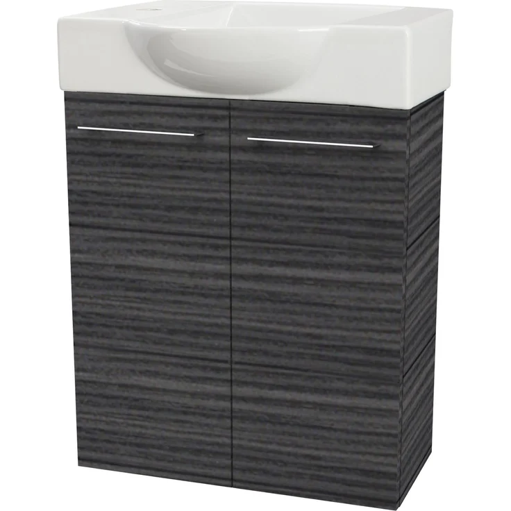 Fackelmann SBC B. PERFEKT Gäste WC Set 2-teilig 55 cm, Anthrazit, 2 Türen, Keramik Hahnloch links – Bild 1