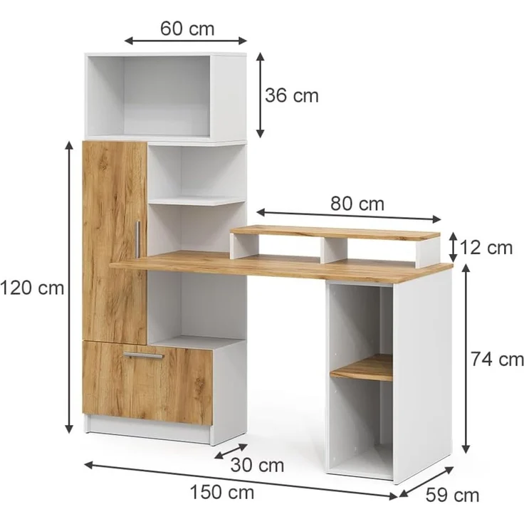 Schreibtisch Tomy Weiß/Goldkraft Eiche 150 x 59 cm 4er Set Vicco – Bild 3