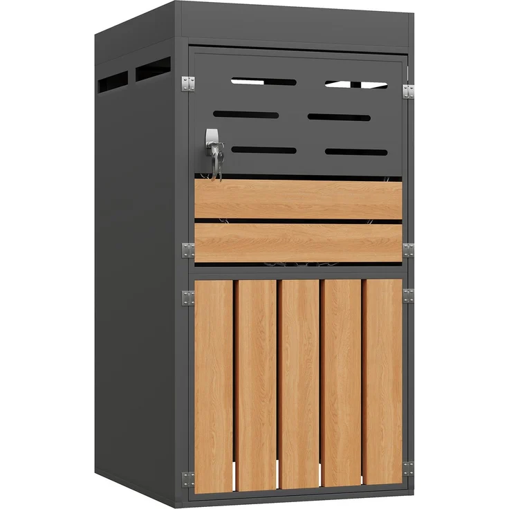 Flieks Outdoor Mülltonnenbox mit Pflanzablage, Einzelne 66×80×128 cm, 1-türiger Outdoor Aufbewahrungsschrank aus Stahl, anthrazit – Bild 2