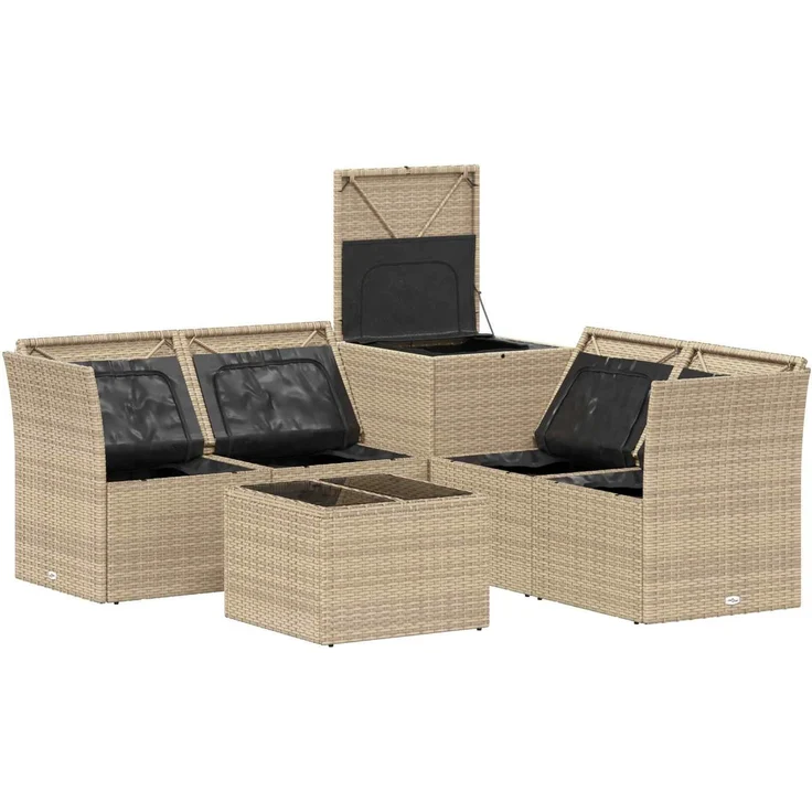 vidaXL Sofa Set, 6-teilig, Polyrattan und Stahl, Beige und Cremeweiß – Bild 7