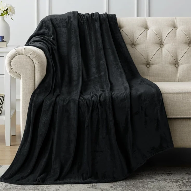 Utopia Bedding Fleecedecke Leichte Decke für Bett, Couch oder Sofa, Geeignet für alle Jahreszeiten [152x127 cm, Schwarz]
