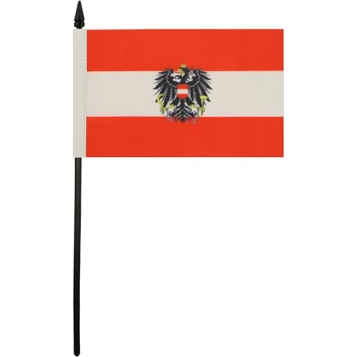 AZ FLAG 10 Stück Tischflagge Österreich mit Adler – 15 x 10 cm – 10 Mini-Österreichische Bürofahnen aus 100% Polyester mit Fahnenstange von 25 cm und Sockel aus schwarzem Kunststoff – Bild 2
