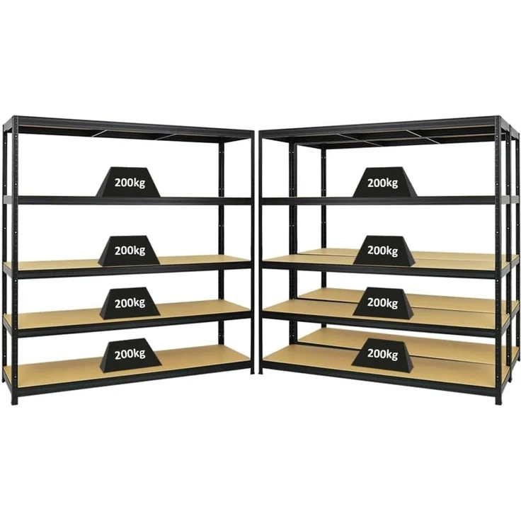 PROREGAL Mega Deal 3er-Set Schwerlastregal Giant Elephant 180 x 180 x 45 cm mit 5 Ebenen Fachlast 200kg Schwarz, Kellerregal, Steckregal, Garagenregal, Lagerregal