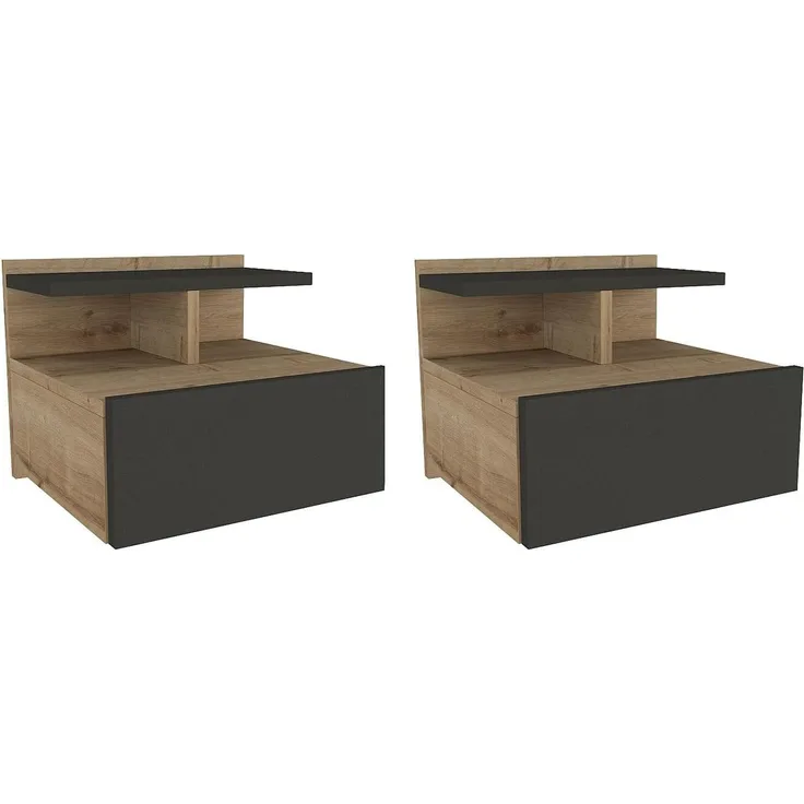 Vente-unique - AZELNO Nachttisch Holz, Platte GrauBeige - B 35 cm x H 32 cm x L 39,4 cm