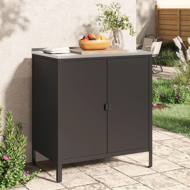 Outdoor Schrank Bolognano 92x80x50 cm Schwarz, matt [casa. pro] – Bild 1