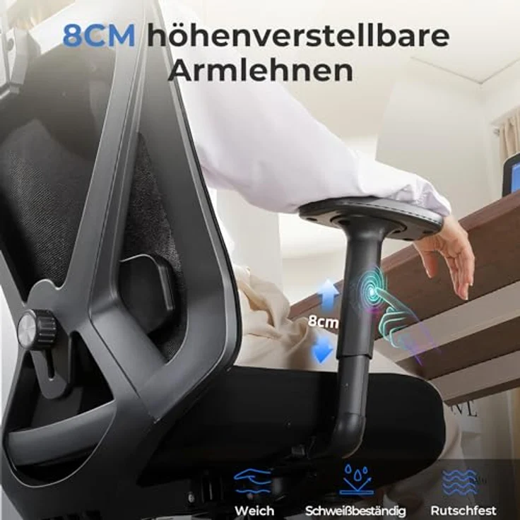 COMHOMA Bürostuhl Ergonomisch [TESTSIEGER], Schreibtischstuhl mit 3D-Kopfstütze & 3D-Lendenwirbelstütze, verstellbare Armlehnen, Office Chair mit Wipp- und Kippfunktion – Bild 5