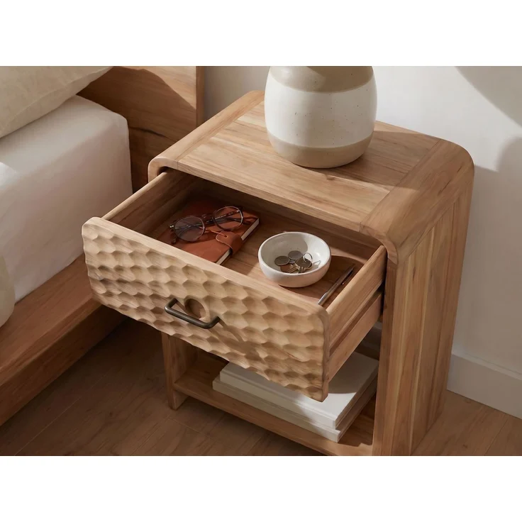 FINEBUY Nachttisch FB117921 Nachtkonsole Nachtkommode Mango Massivholz Nachtschrank 54cm (Tolles Nachtkästchen mit schicker Front), Holznachttisch mit Schublade und Ablagefach – Bild 5