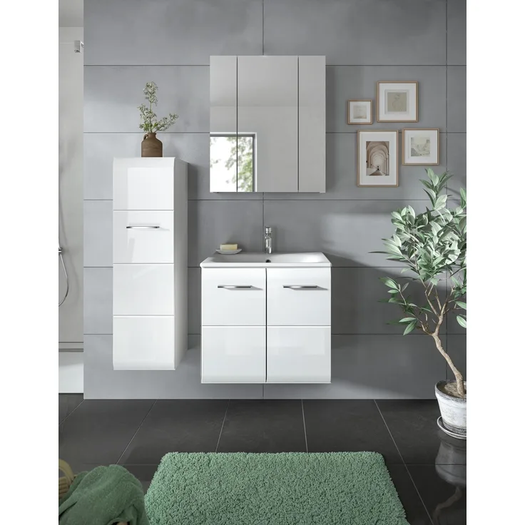 Badezimmer-Set >Ice< in Weiß / Weiß Hochglanz - 105x185x46cm (BxHxT)
