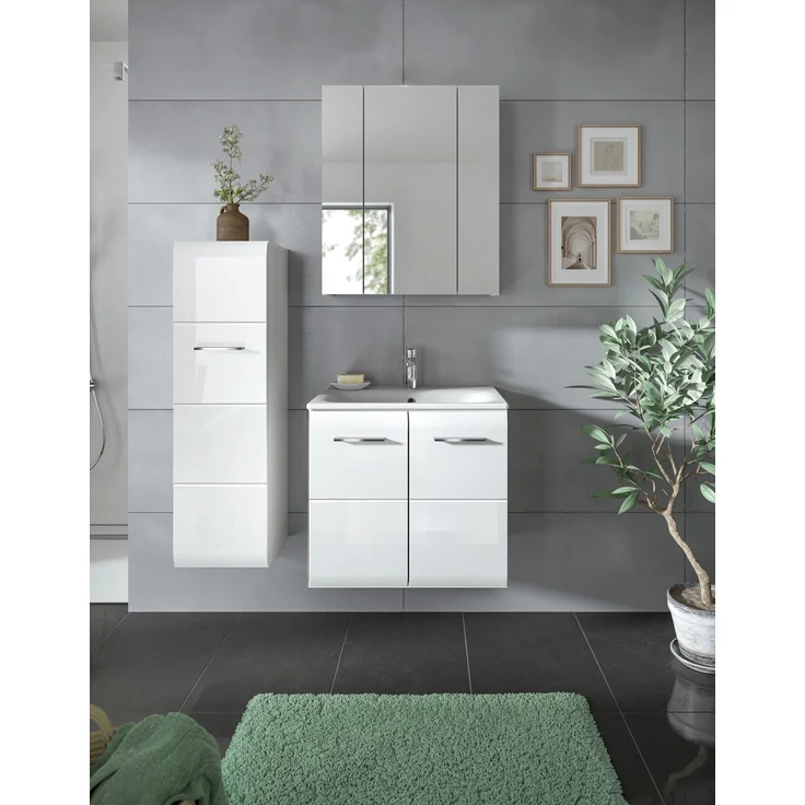 Badezimmer-Set >Ice< in Weiß / Weiß Hochglanz - 105x185x46cm (BxHxT) – Bild 1