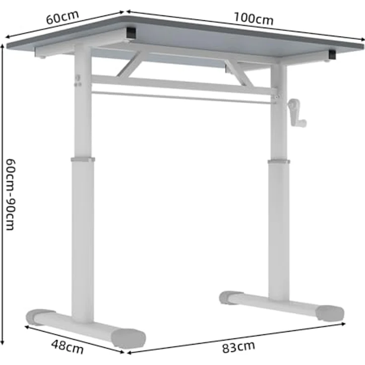 Ball & Cast Höhenverstellbarer Schreibtisch Manuell (60x100 cm), Tisch Computertisch für Erwachsene, Einfach & Zeitsparend Montierbar, Grau – Bild 10