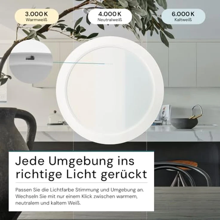 LUXULA LED Aufbauspot flach Weiß, 24W 2400lm, IP44, CCT 3000K-6000K einstellbar, Deckenlampe für Bad, Küche, Flur & Wohnzimmer – Bild 3
