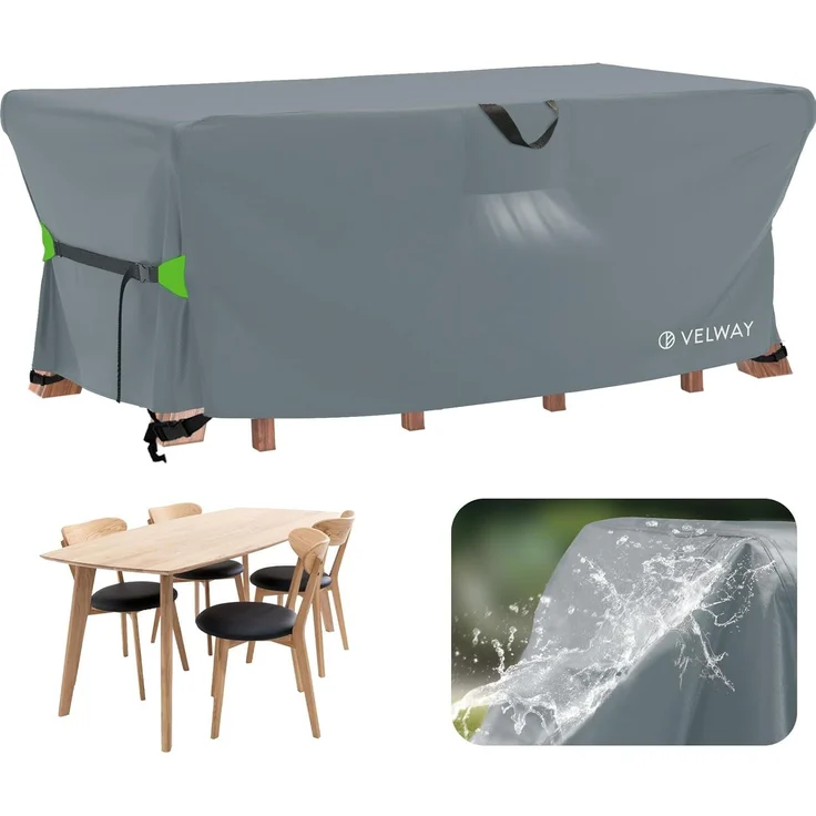 Velway Abdeckung Gartenmöbel Wasserdicht 170 x 95 x 74 cm - Rechteckig Schutzhülle Winddicht Loungemöbel Abdeckung Abdeckhauben für Gartentische Sitzgruppe Terrassenmöbel - Grau – Bild 1