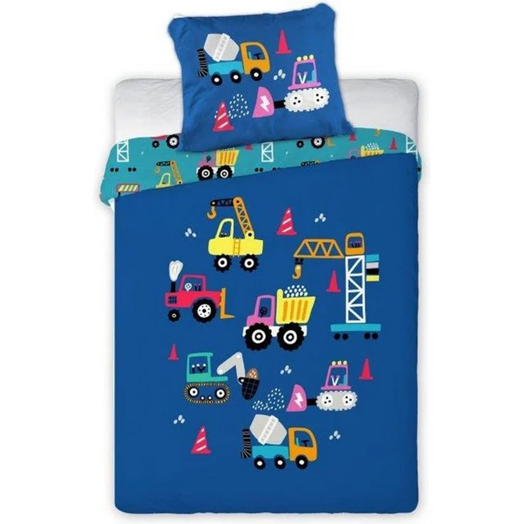 texpot Bettwäsche Kinderbettwäsche Fahrzeuge Baustelle bedruckt Garnitur, 2 teilig – Bild 1