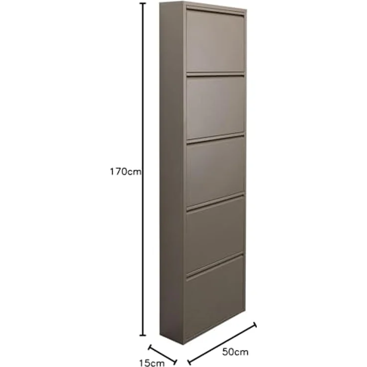 Kare Design Schuhschrank Caruso, Taupe, Stahl, mit 5 Klappen, Schuhablage für 10 Paar Schuhe, schmal, platzsparend, hoch, Schuhregal, Eingangsbereich, 170 x 50 x 15 cm (H/B/T) – Bild 4