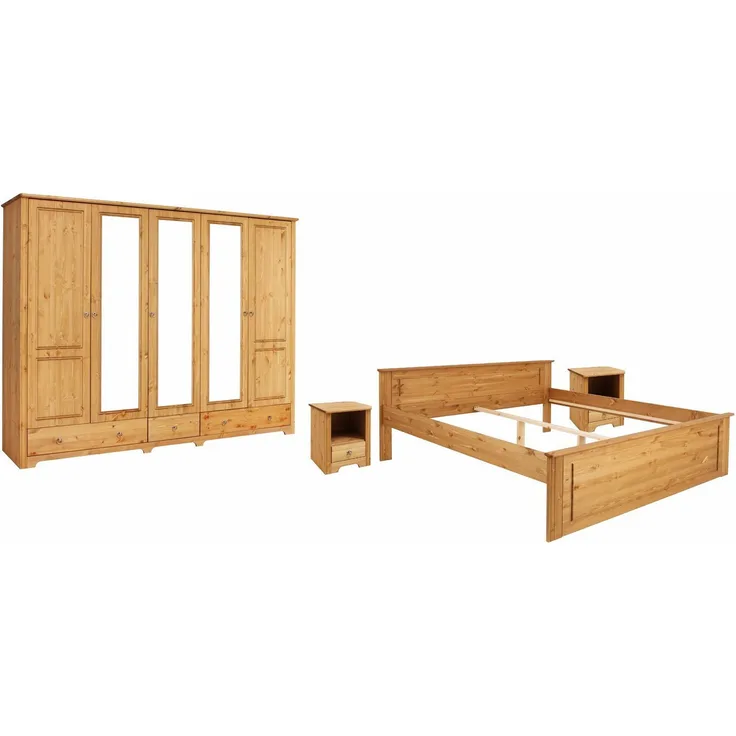 Home affaire Schlafzimmer-Set Hugo, (Set, 4-tlg), Bett 180x200 cm, 5-trg Kleiderschrank und 2 Nachttische