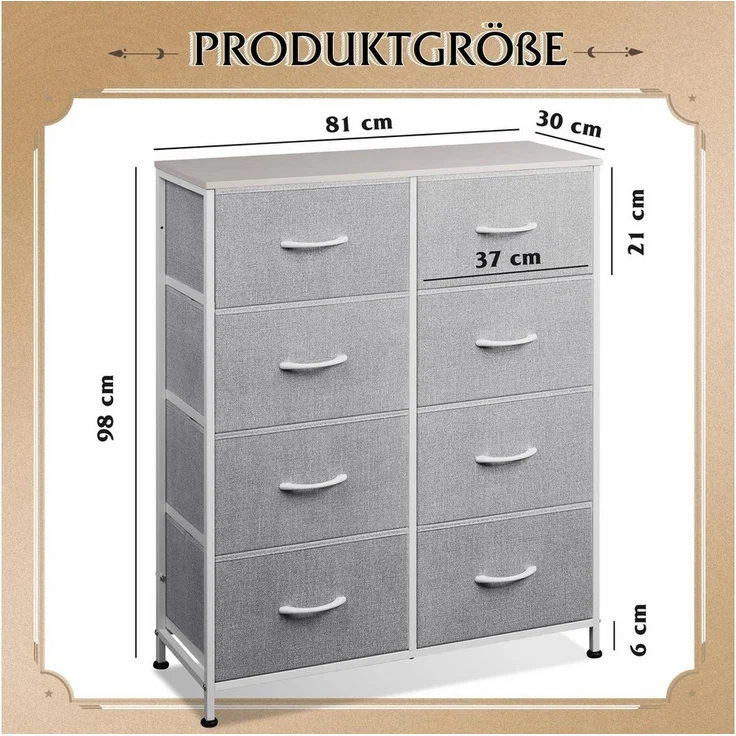 WLIVE Kommode mit 8 Schubladen, Schubladenkommode aus Holz und Metall (30 x 80,5 x 98 cm Kommode Schlafzimmer Wohnzimmer Flur), Schmaler Schrank mit viel Stauraum, Modern & Stabil – Bild 2