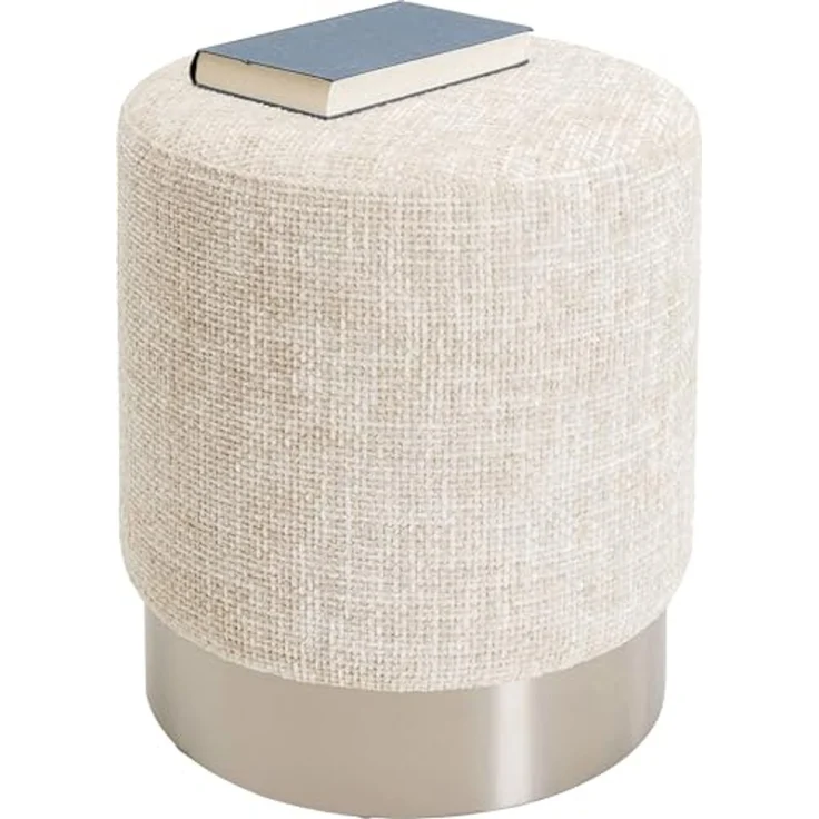 Kare Design Hocker Berry High, Silber/Beige, Ø39cm, Rund, Sitzhöhe 47 cm, Sitzhocker, Modern, Pflegeleicht, Flur – Bild 2