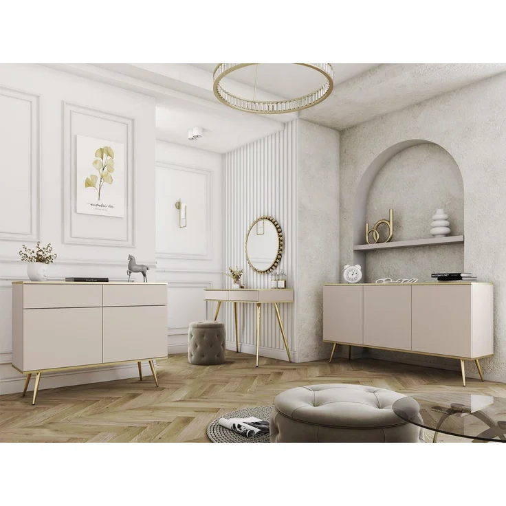 Compleo Kommode Schmal, Design Kommode mit 2 Schubladen, Glamour Stil POLO – Bild 2