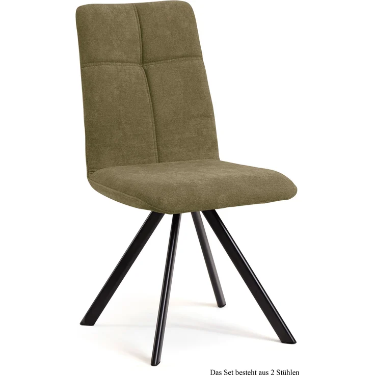 Esszimmerstuhl drehbar (2er-Set) Deryl 47x92x60 Schwarz/Olivgrün