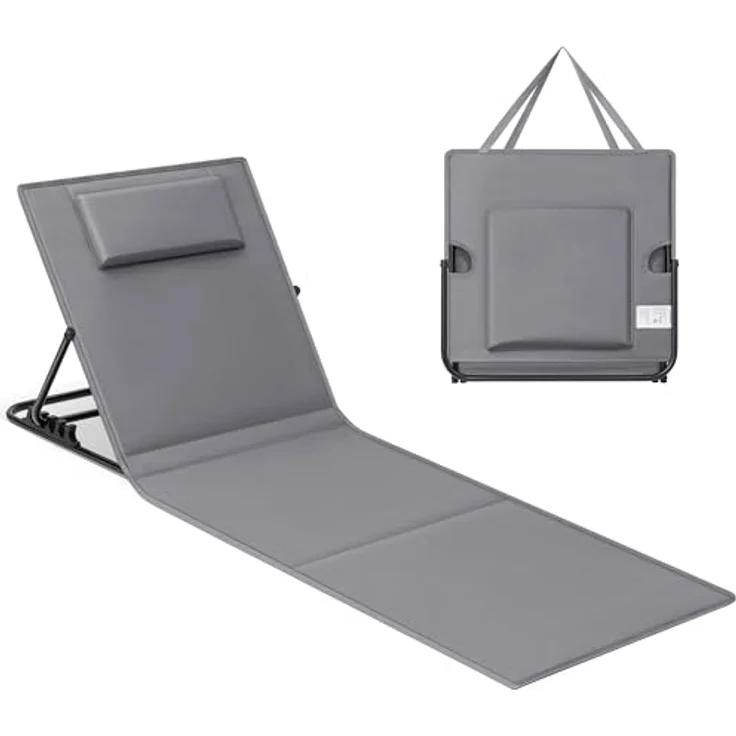 Songmics Strandstuhl, 2er Set, Campingstuhl, Sonnenliege, Strandliege, klappbar, verstellbare Rückenlehne, leicht tragbar mit Griff, für Camping, Garten, Pool, 158x55 cm, schiefergrau GCB251G01 – Bild 2