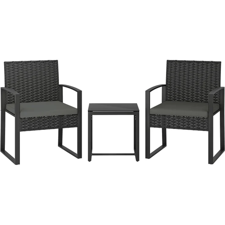 Balkon-Tischgruppe, Tisch H 40 x T 40 x B 40 cm, Kunststoff-Rattan und Glasplatte, mit 2 Stühlen – Bild 1