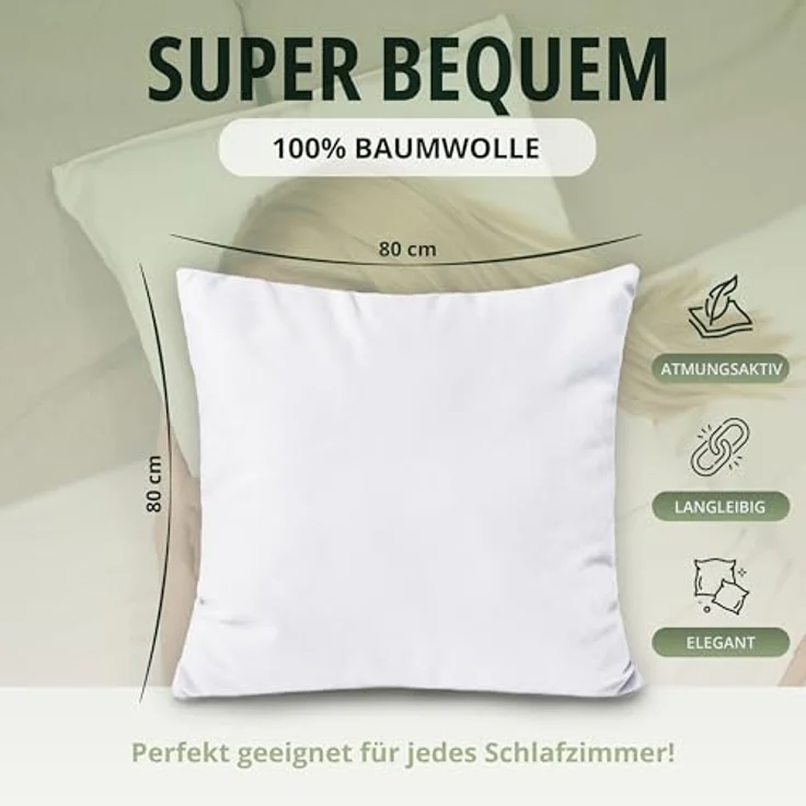 NatureMark 2er Pack Jersey Kissenbezug Kissenhülle Kissenbezüge Seitenschläferkissen Nackenkissen viele Größen und Farben (80x80 cm, Weiß) – Bild 4