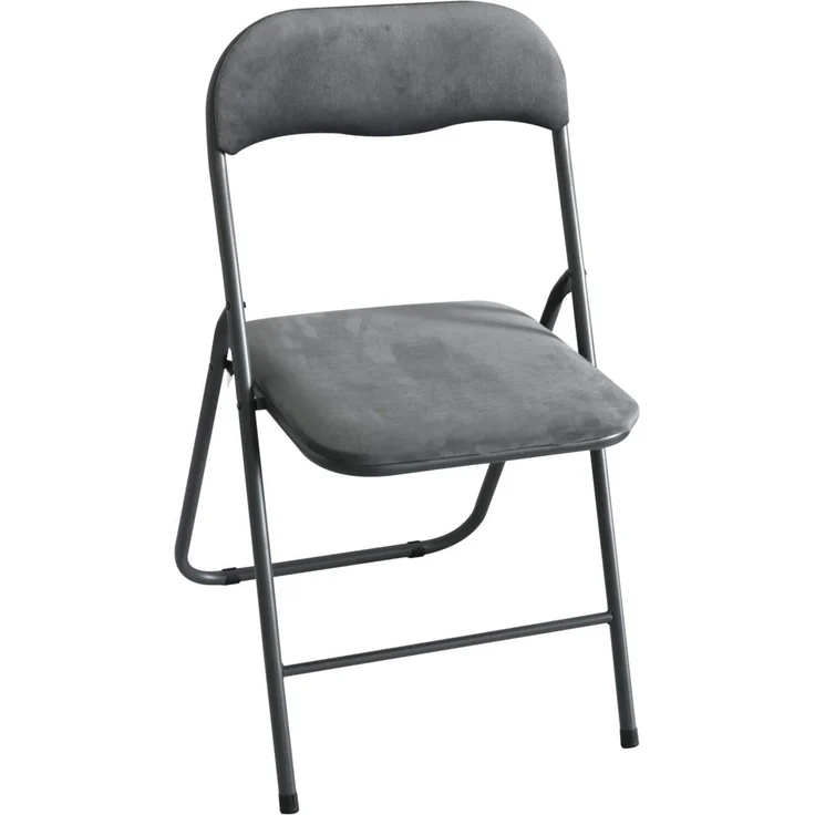 Metall Klappstuhl mit Samtbezug grau gepolstert Beistellstuhl Camping – Bild 1