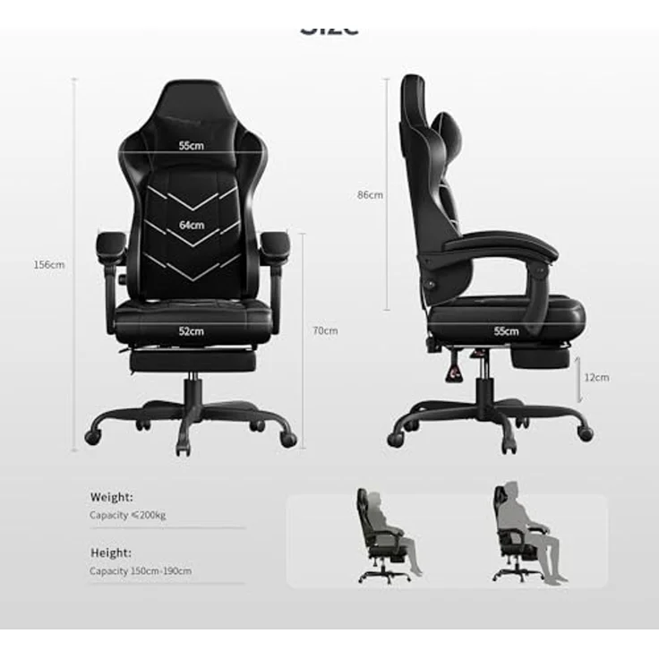 JUMMICO Bürostuhl ergonomisch mit dynamischer Lordosenstütze & Fußraster, Schwarz – Bild 3