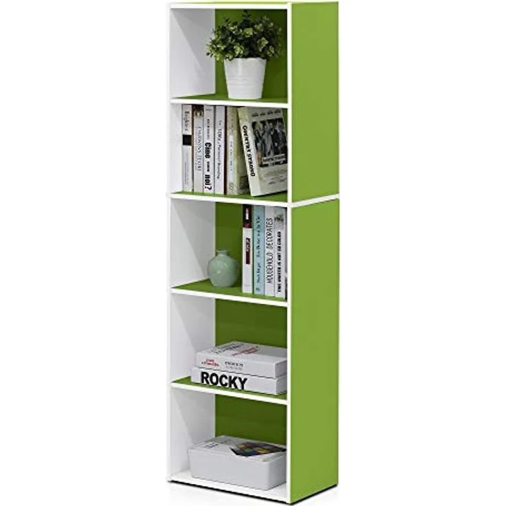 Furinno offenes Bücherregal mit 5 Fächern, holz, Weiß/Grün, 40. 1x23. 9x132. 1 cm – Bild 2