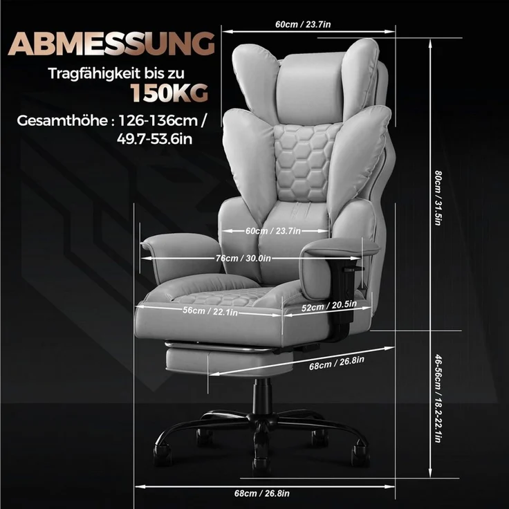 FIVMEN Bürostuhl Ergonomischer mit hoher Rückenlehne Chefsessel Chefdrehstuhl, Drehstuhl mit gepolsterten Armlehnen für Zuhause und Büro – Bild 1