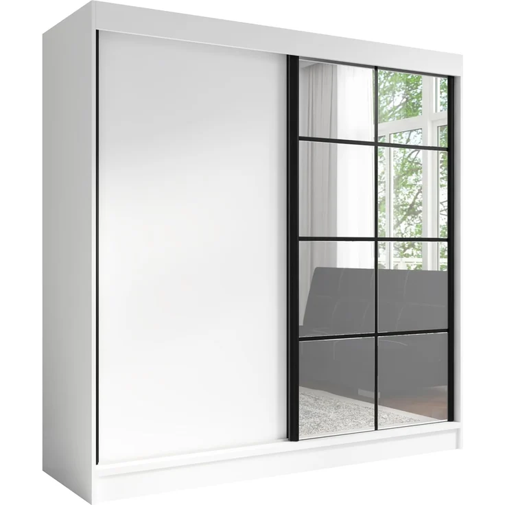 A&J MöbelLand GmbH Schiebetürenschrank TINA 2-türiger Kleiderschrank mit 2 Kleiderstangen und Spiegel (TOP ANGEBOT! Geräumiger Schrank mit einer Breite von 200 cm und Spiegel, ideal zur Aufbewahrung von Kleidung und Accessoires. TOP PRODUKT! Wählen Sie... – Bild 2