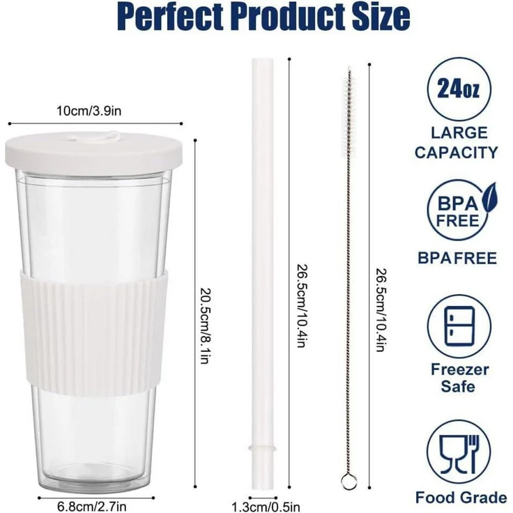 ZgoEC 24oz Bubble Tea Becher Doppelwandig Isoliert mit Strohhalm und Deckel – Bild 4