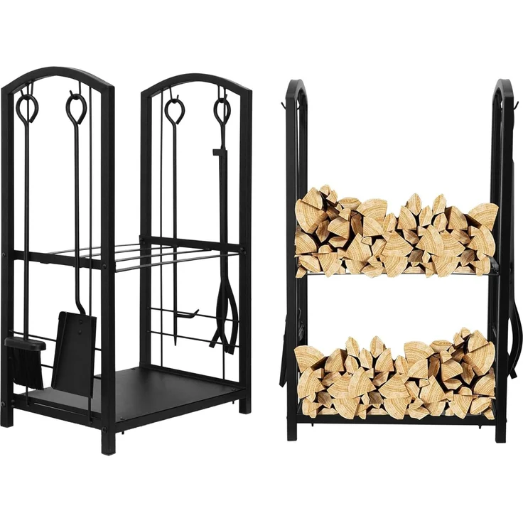 Melko Kaminholzregal Brennholzregal Metall inkl. Kaminbesteck Kaminholzständer Regal, BxTxH:40 x 30 x 74 cm, (6-tlg, 6-St, Set), inkl. 4tlg. Kaminwerkzeug und Kaminhandschuhe – Bild 3