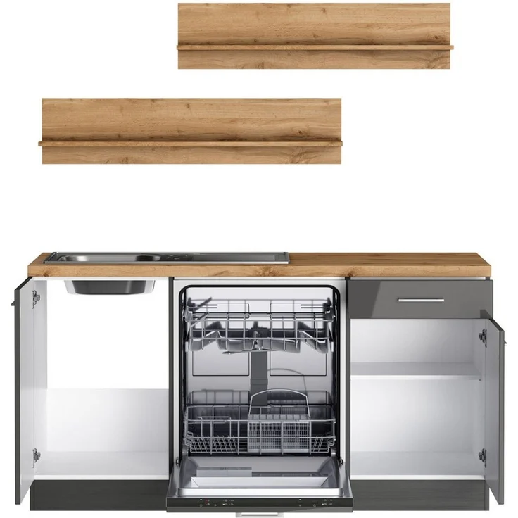 KOCHSTATION Winkelküche KS-Milan, optional mit Muldenlüfter, Stellbr. 360/220 cm, wahlweise mit E-Geräten, Kochfeld mit Dunstabzug – Bild 4