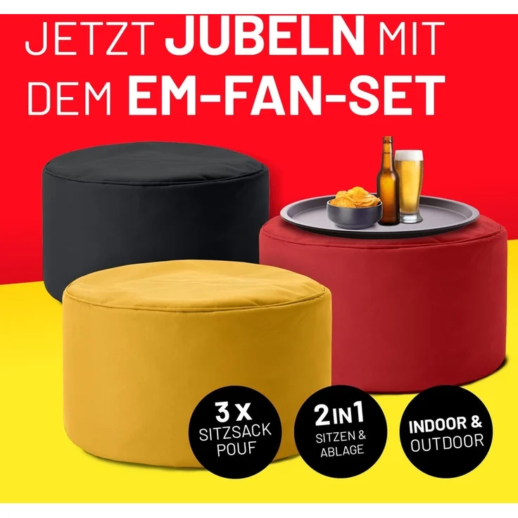 Lumaland Sitzsack-Hocker EM-Set 3-tlg. 150l schwarz/rot/gelb 1x schwarz/1x rot/1x gelb – Bild 2