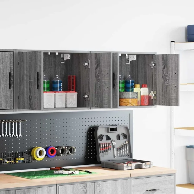 vidaXL Garagen-Wandschränke 2 Stk. Grau Sonoma Holzwerkstoff 860654 – Bild 1
