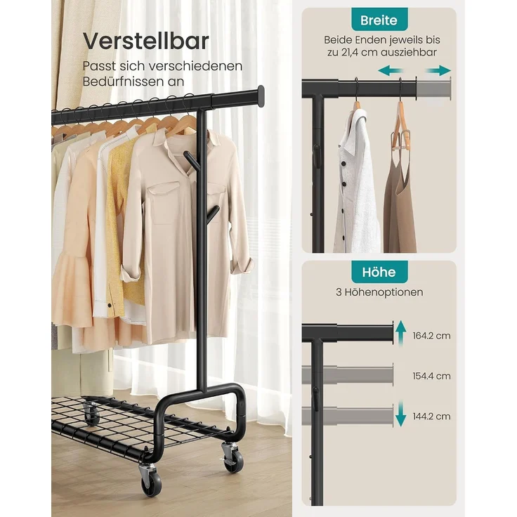 SONGMICS Kleiderständer, 1 ausziehbare Kleiderstange, verstellbare Höhe – Bild 4