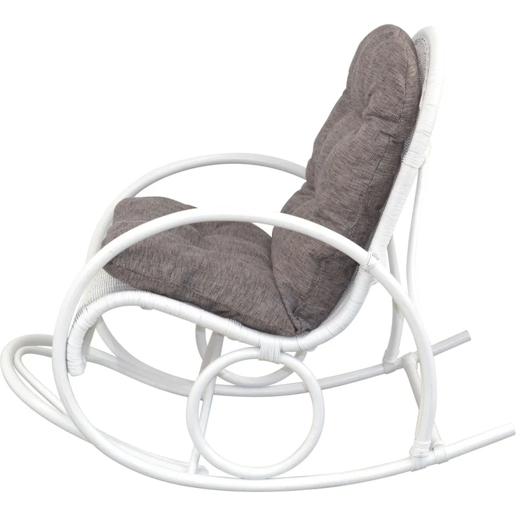 Schaukelstuhl aus Rattan handgefertigt, weiß inkl. Kissen braun – Bild 2