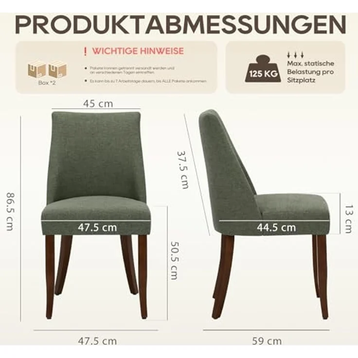 COLAMY Esszimmerstühle 4er Set, Moderne Küchenstuhl Polsterstuhl Stühle mit Rückenlehne, Stoff Dining Chairs mit Holzbeinen für Esszimmer, Küche, Restaurant mit Holzbeinen, Grün – Bild 2